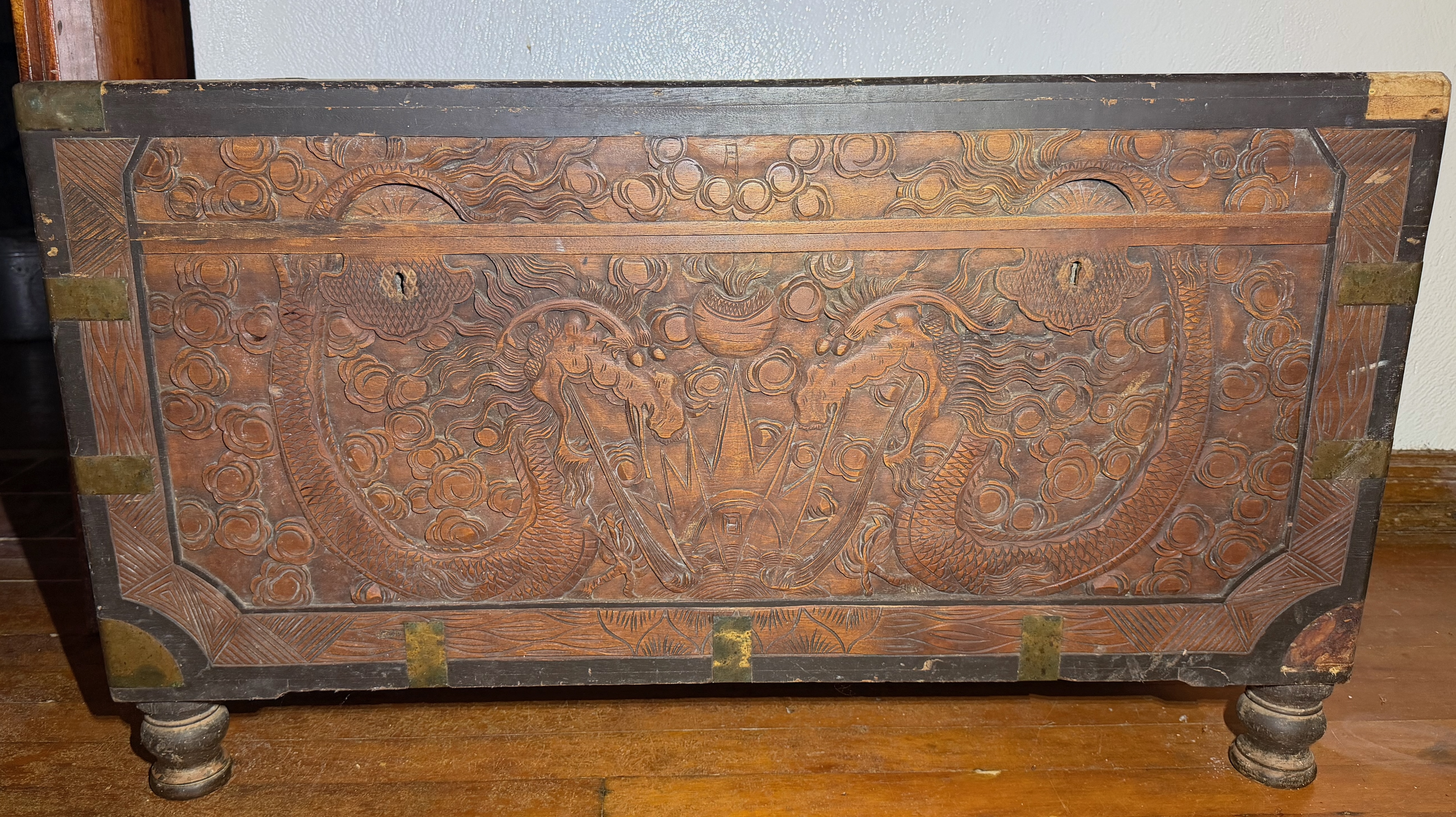 Carved camphorwood chest with dragon carving